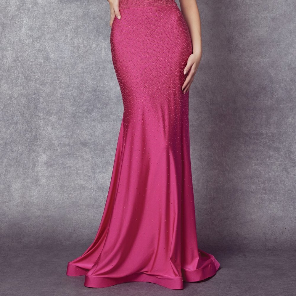 NEW OFF THE SHOULDER SLEEVELESS SHEATH DRESS EMBROIDERED WITH RHINESTONES JT 276 - Picture 6 of 9